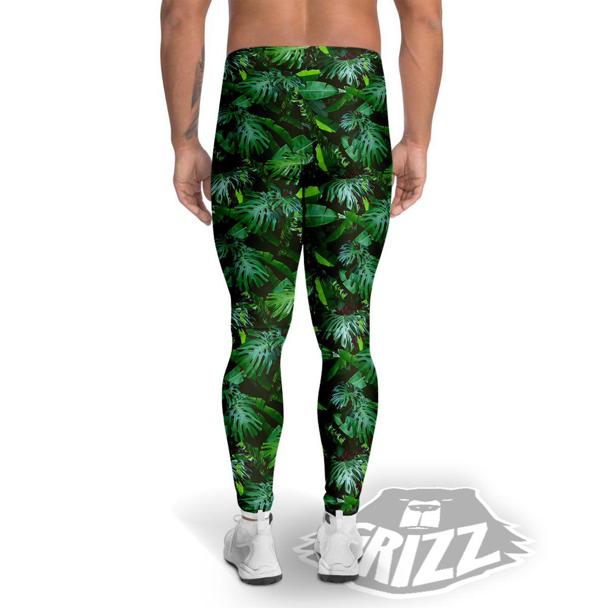 Banana Palm Leaf Green Tropical Print Men's Leggings-grizzshop