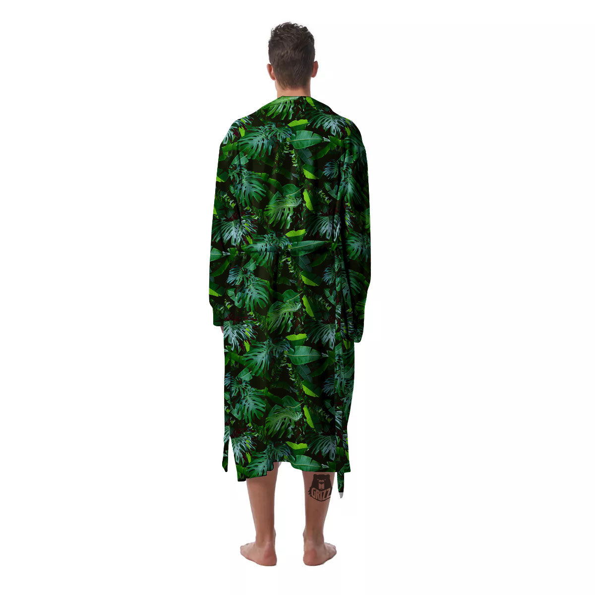 Banana Palm Leaf Green Tropical Print Men's Robe-grizzshop