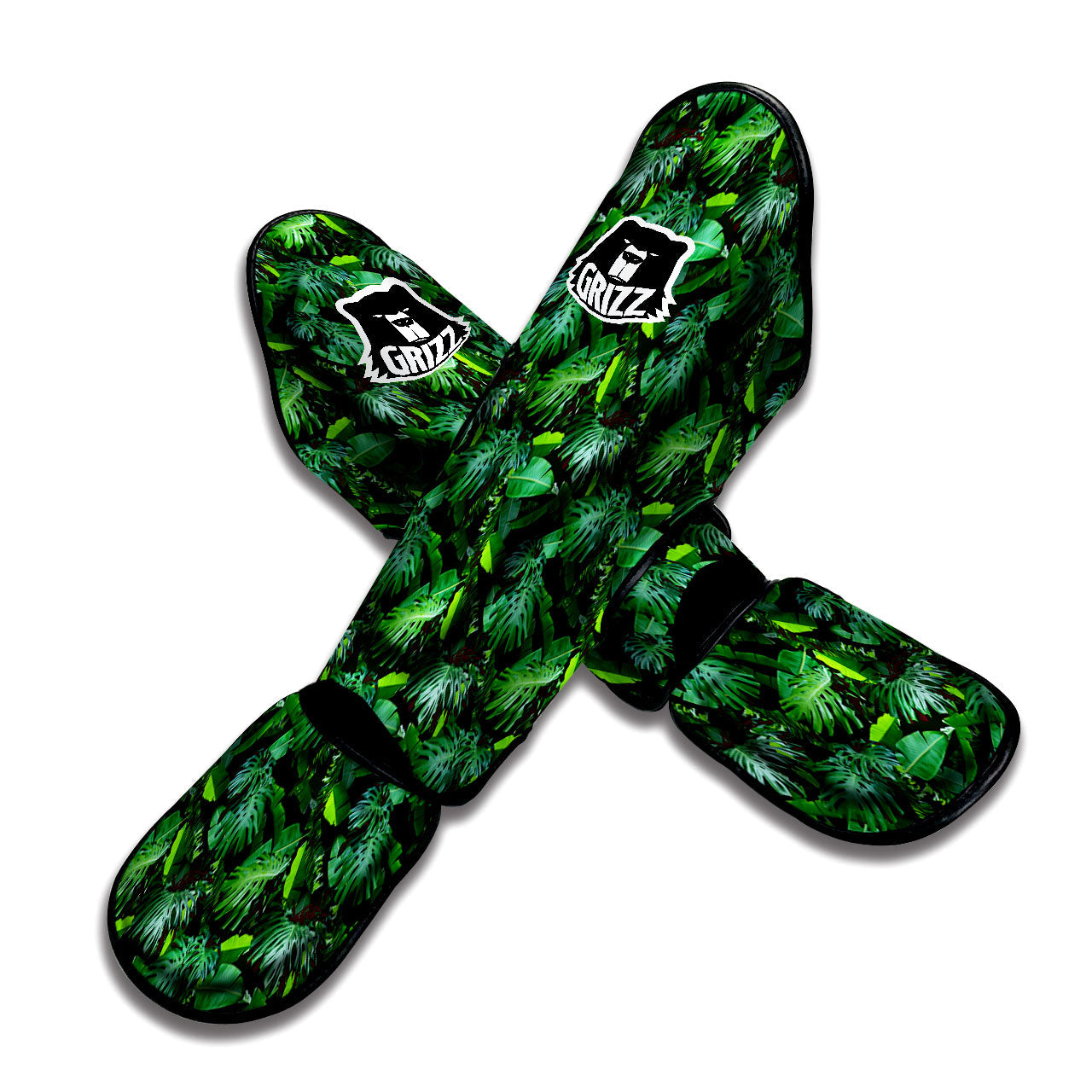 Banana Palm Leaf Green Tropical Print Muay Thai Shin Guards-grizzshop