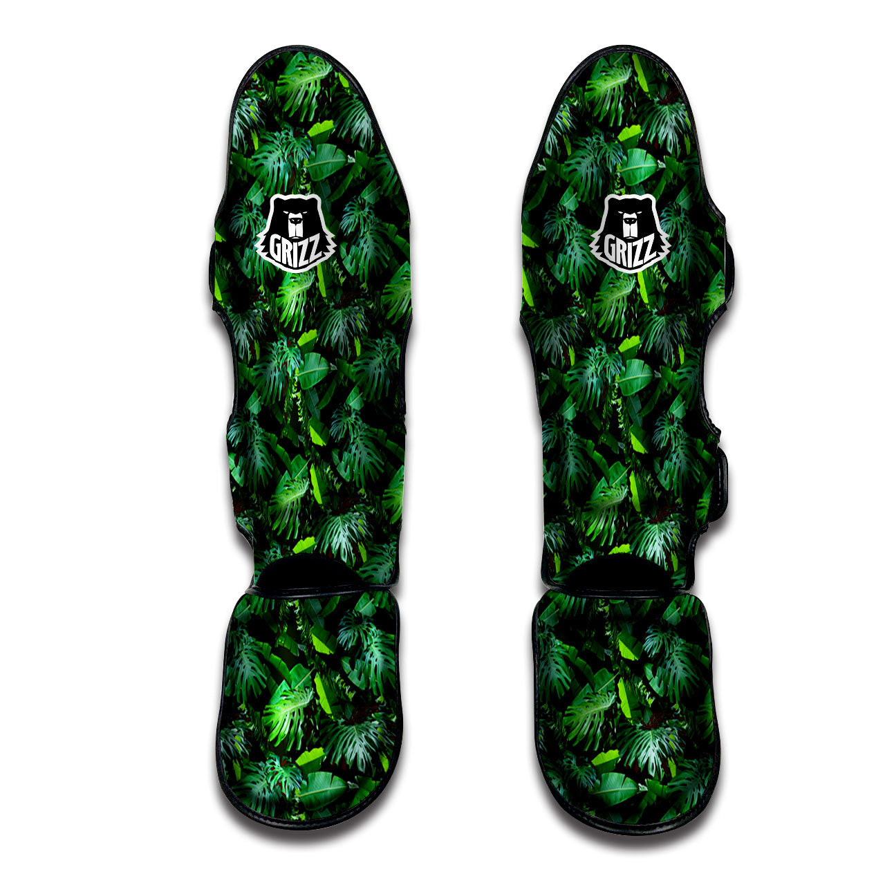 Banana Palm Leaf Green Tropical Print Muay Thai Shin Guards-grizzshop