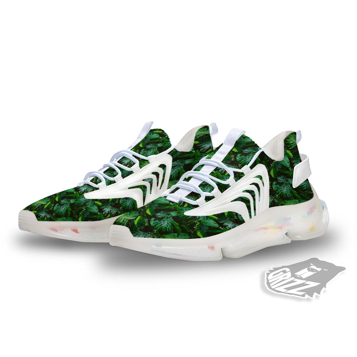 Banana Palm Leaf Green Tropical Print White Gym Shoes-grizzshop