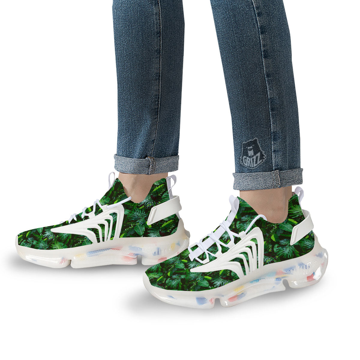 Banana Palm Leaf Green Tropical Print White Gym Shoes-grizzshop