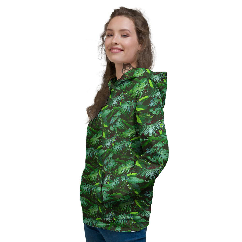 Banana Palm Leaf Green Tropical Print Women's Hoodie-grizzshop