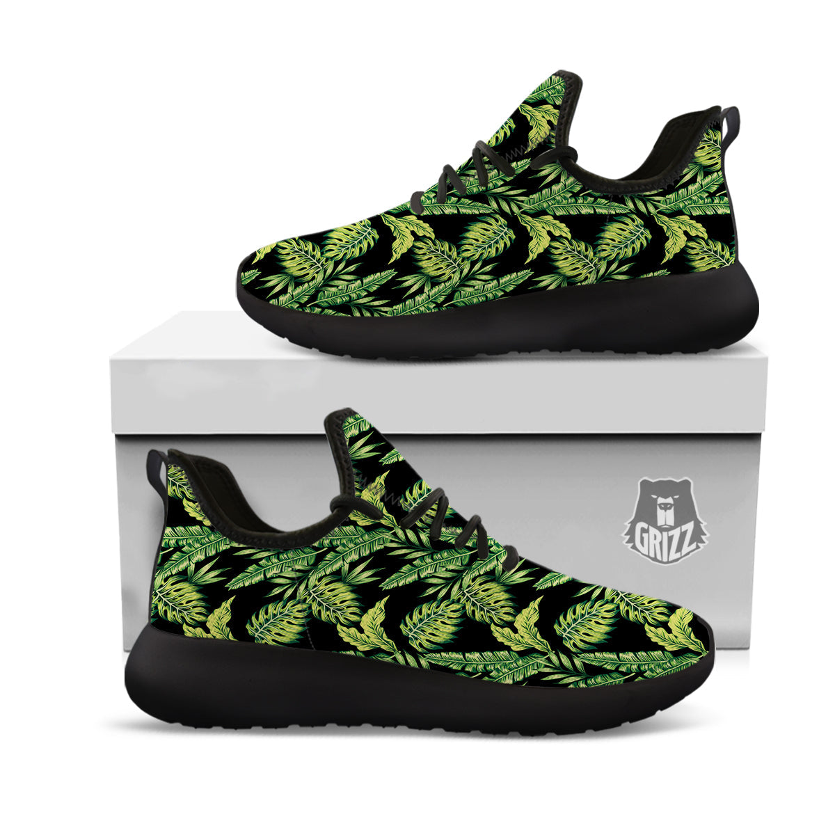 Banana Palm Leaf Print Pattern Black Athletic Shoes-grizzshop