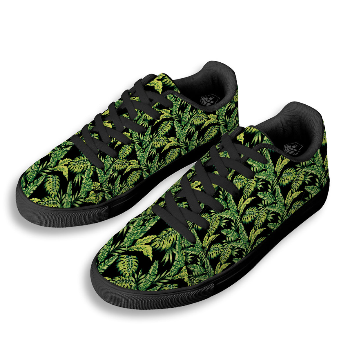 Banana Palm Leaf Print Pattern Black Low Top Sneakers-grizzshop