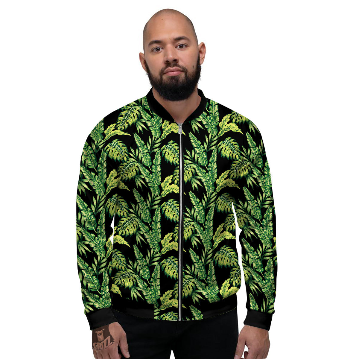 Banana Palm Leaf Print Pattern Men's Bomber Jacket-grizzshop