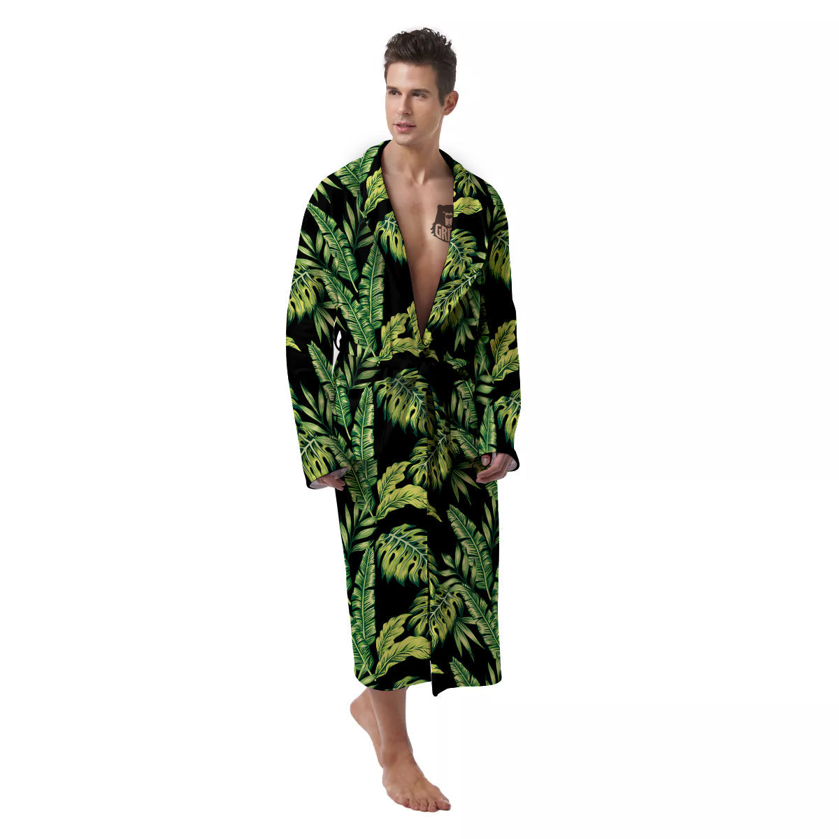 Banana Palm Leaf Print Pattern Men's Robe-grizzshop