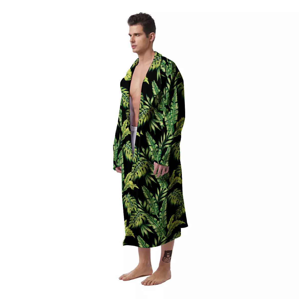 Banana Palm Leaf Print Pattern Men's Robe-grizzshop
