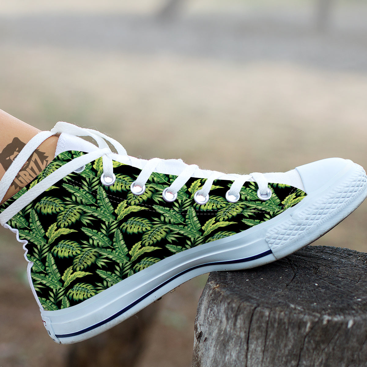 Banana Palm Leaf Print Pattern White High Top Shoes-grizzshop