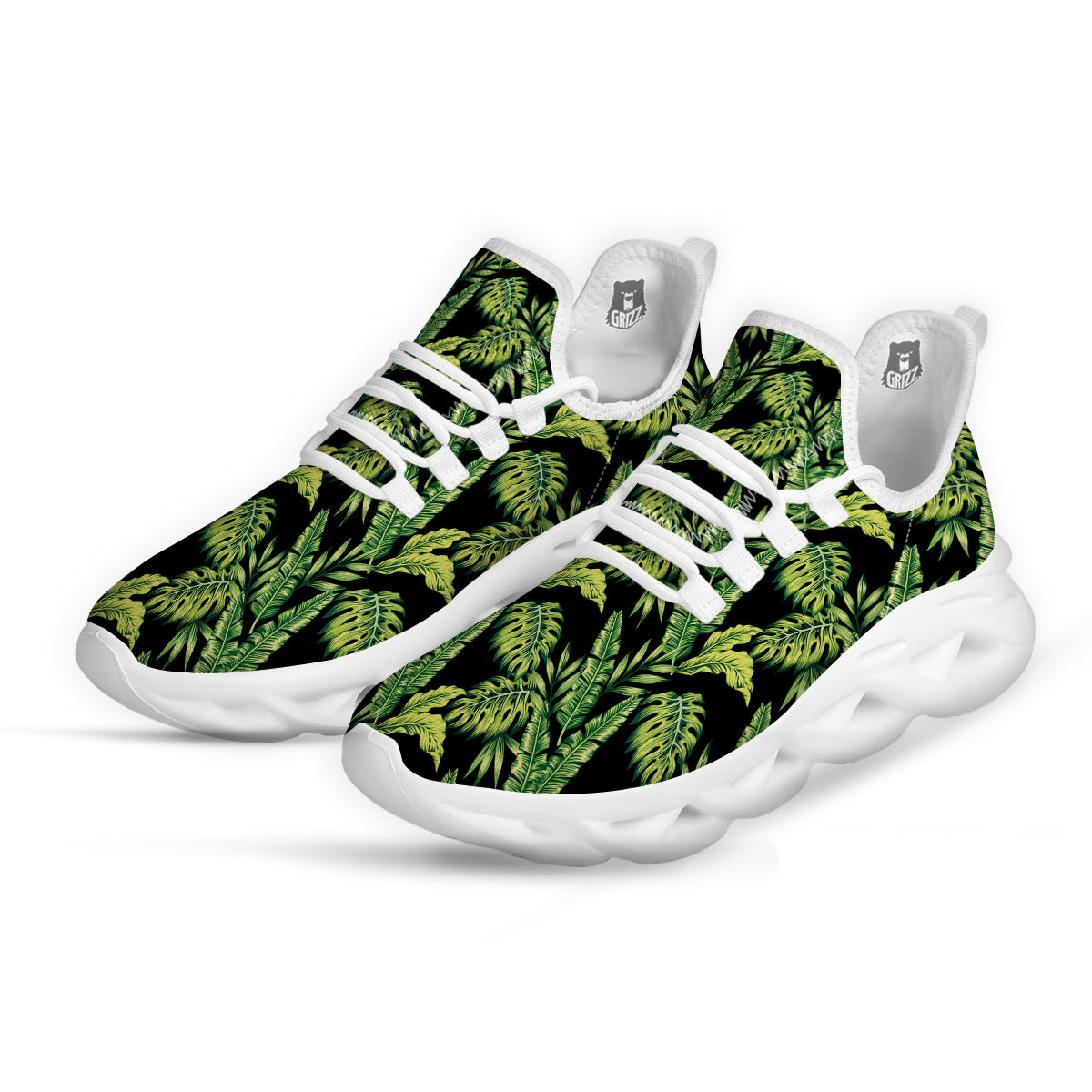Banana Palm Leaf Print Pattern White Running Shoes-grizzshop