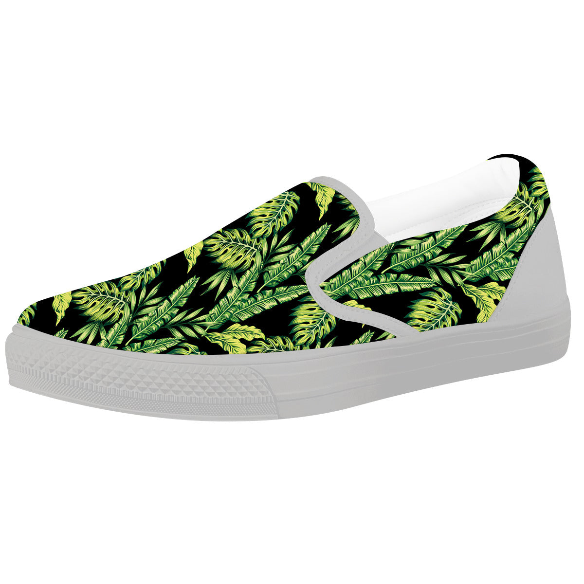 Banana Palm Leaf Print Pattern White Slip On Shoes-grizzshop