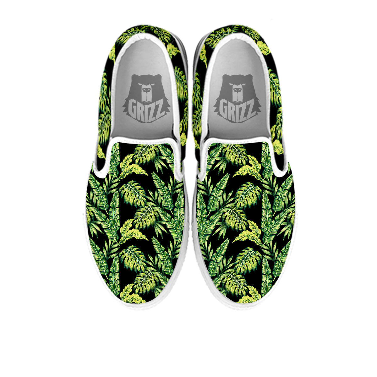 Banana Palm Leaf Print Pattern White Slip On Shoes-grizzshop