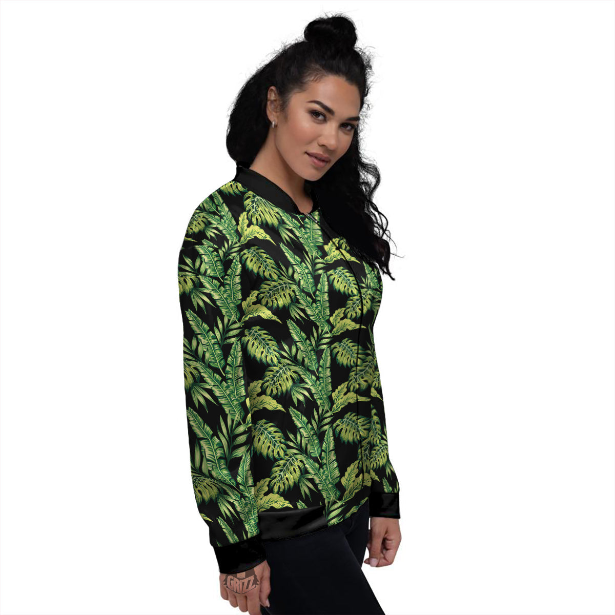 Banana Palm Leaf Print Pattern Women's Bomber Jacket-grizzshop