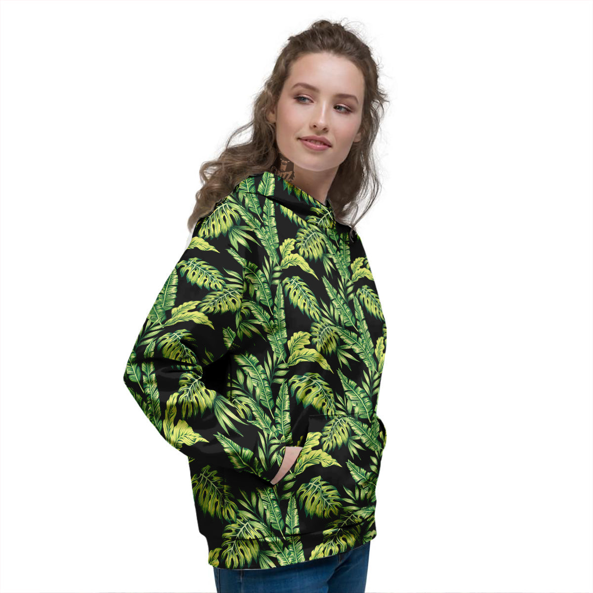Banana Palm Leaf Print Pattern Women's Hoodie-grizzshop