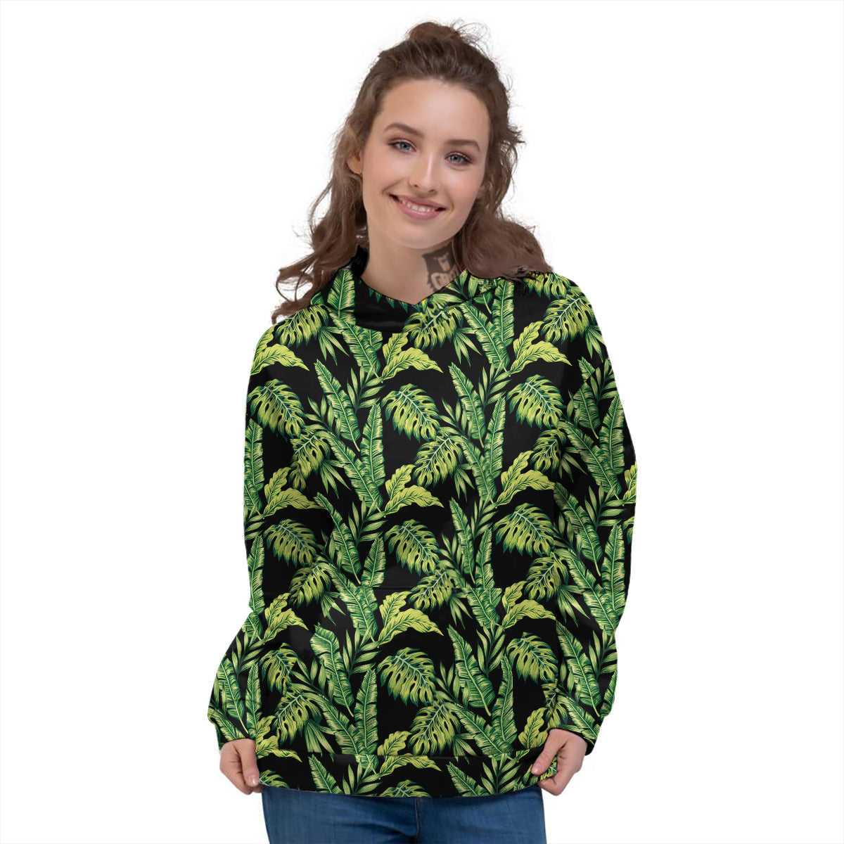 Banana Palm Leaf Print Pattern Women's Hoodie-grizzshop