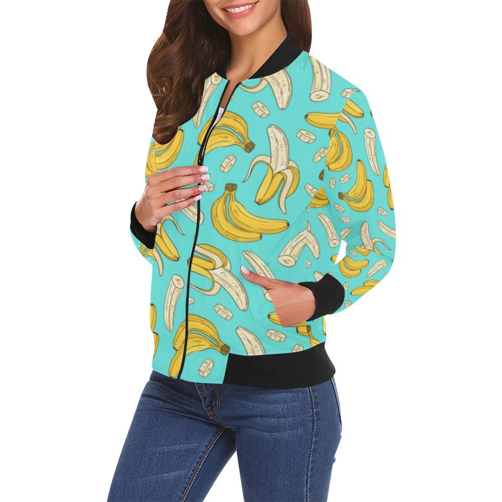Banana Pattern Print Women Casual Bomber Jacket-grizzshop