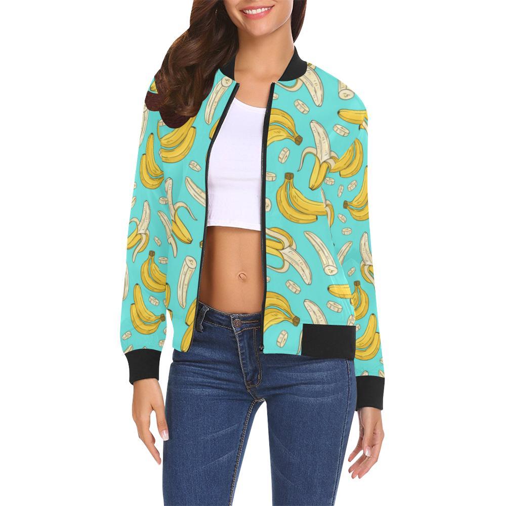 Banana Pattern Print Women Casual Bomber Jacket-grizzshop