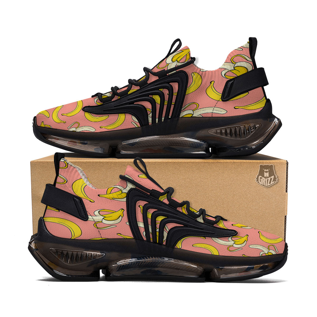 Banana Pink Print Pattern Black Gym Shoes-grizzshop