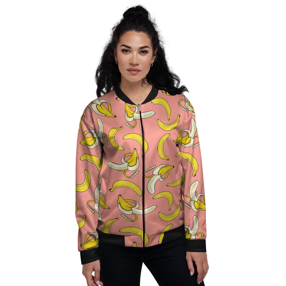 Banana Pink Print Pattern Women's Bomber Jacket-grizzshop