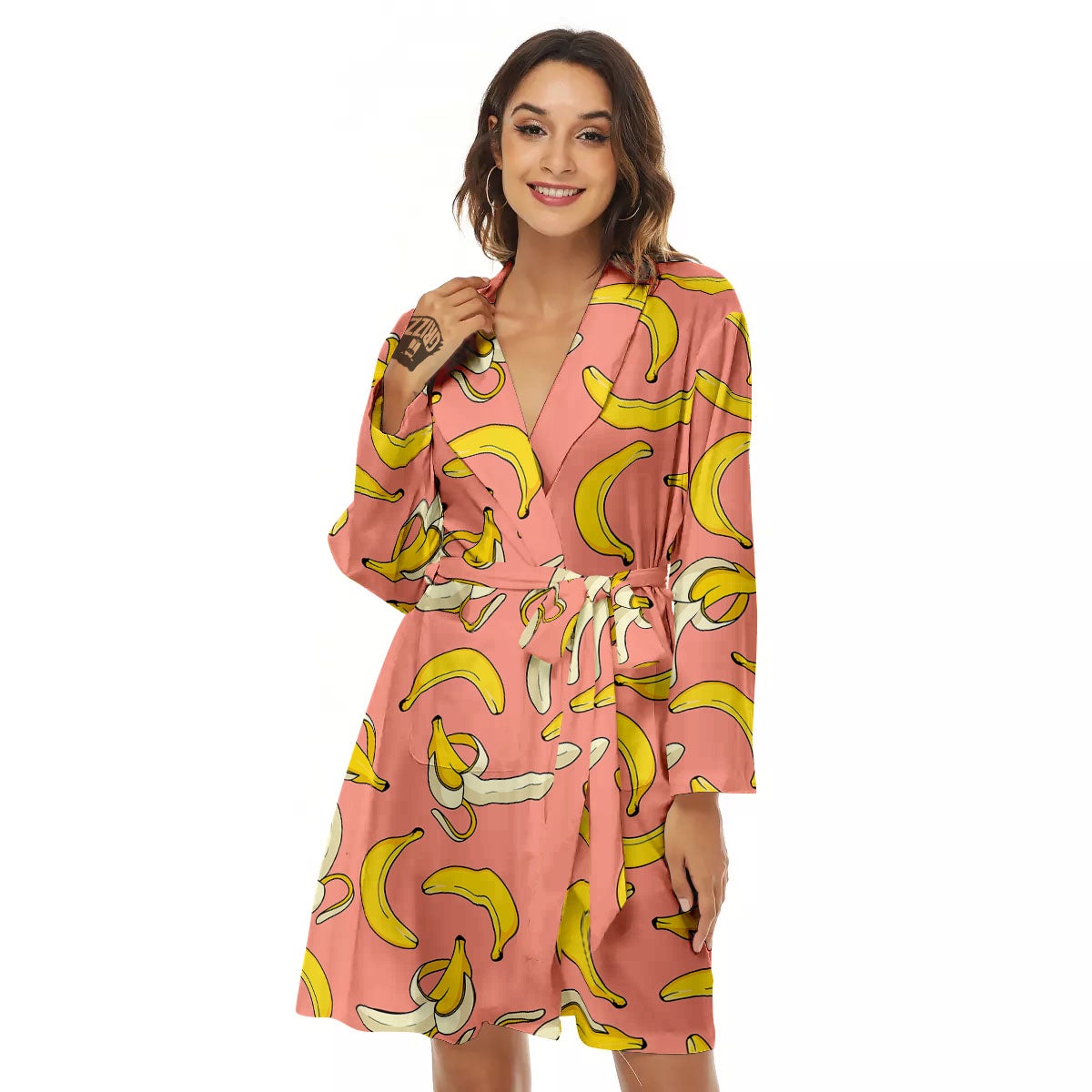 Banana Pink Print Pattern Women's Robe-grizzshop