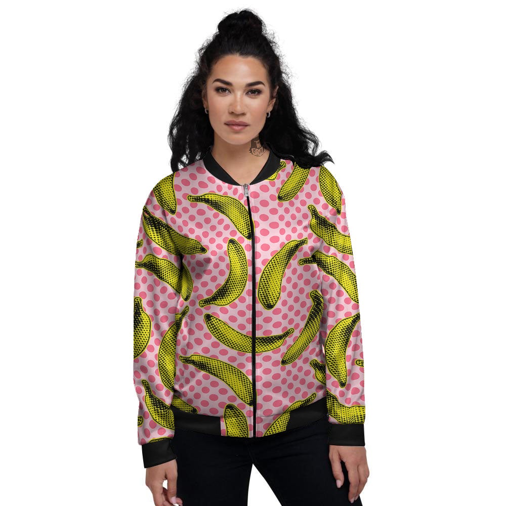 Banana Polka Dot Print Pattern Women's Bomber Jacket-grizzshop