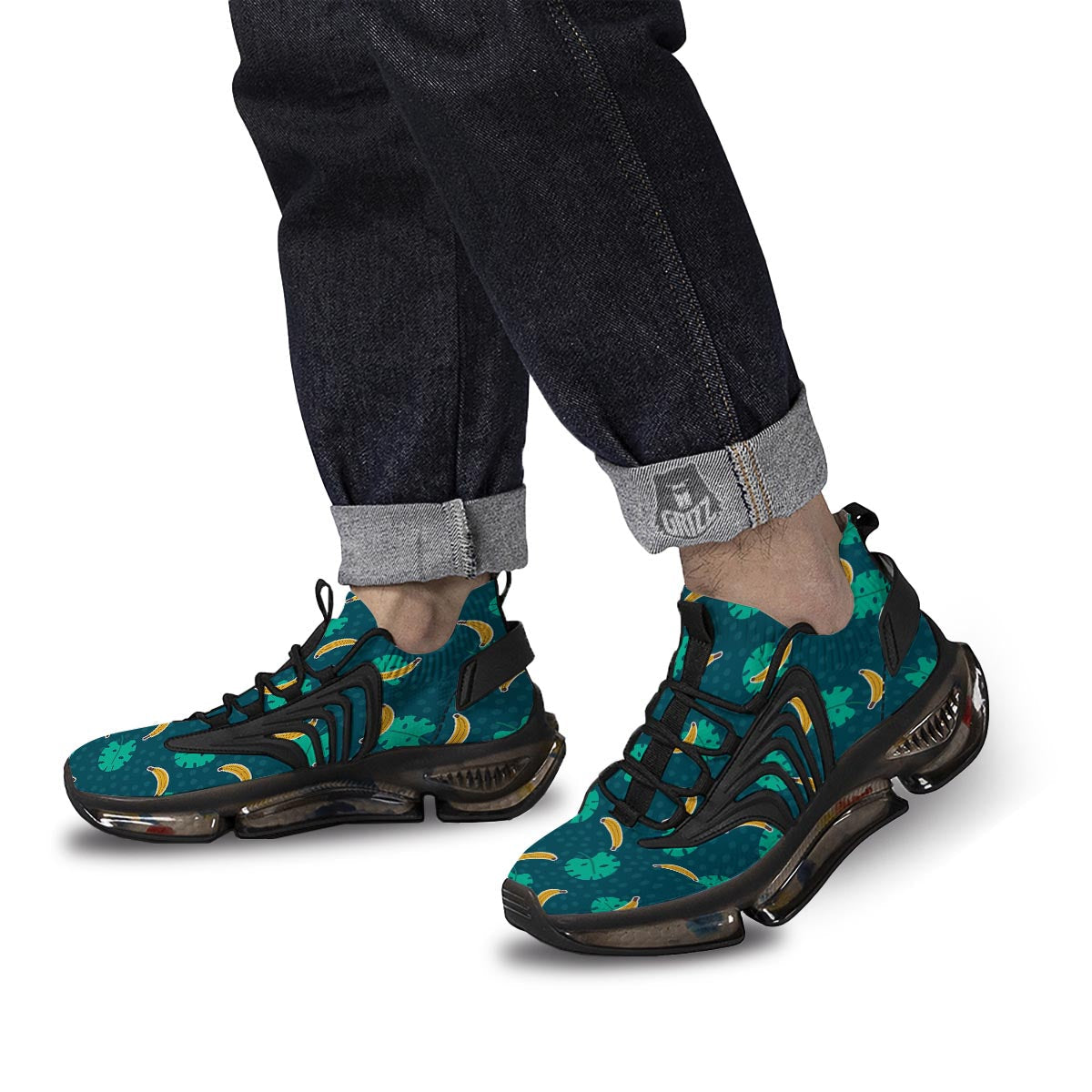 Banana Teal Print Pattern Black Gym Shoes-grizzshop