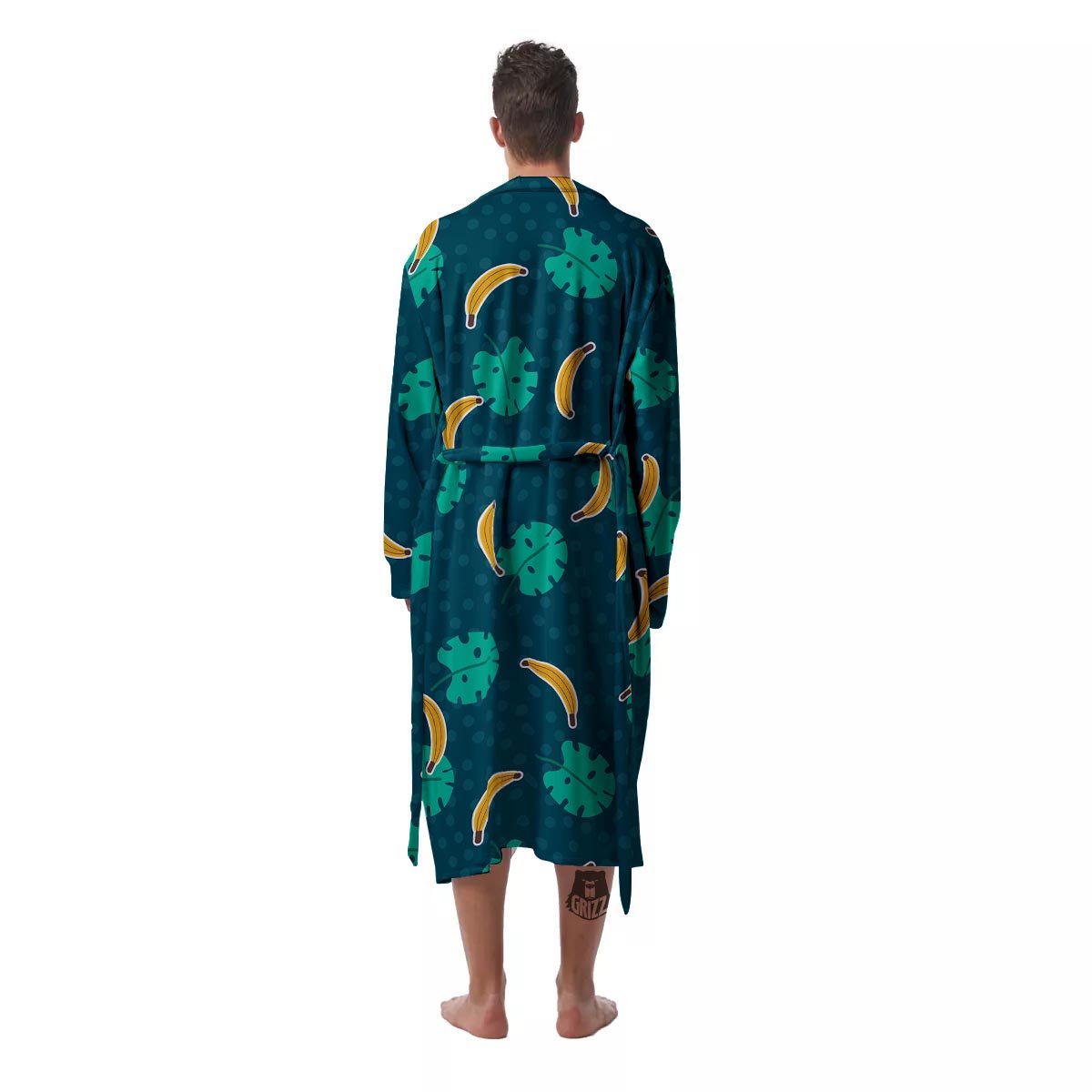 Banana Teal Print Pattern Men's Robe-grizzshop