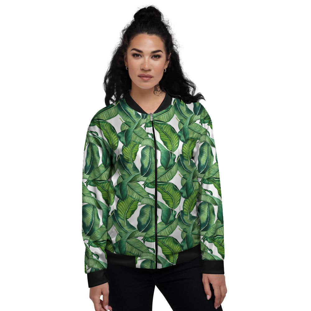 Banana Tropical Green Print Pattern Women's Bomber Jacket-grizzshop