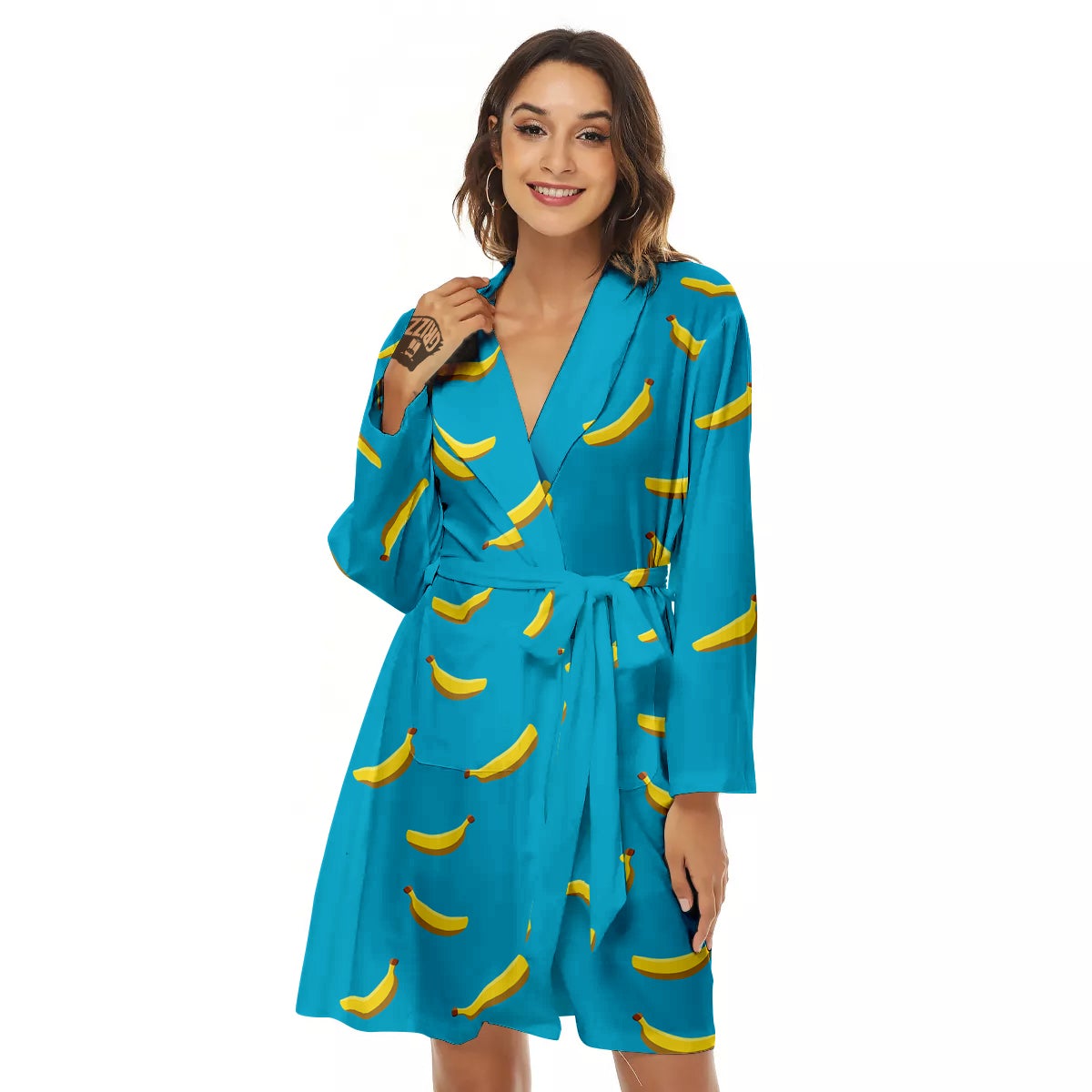 Banana Turquoise Print Pattern Women's Robe-grizzshop