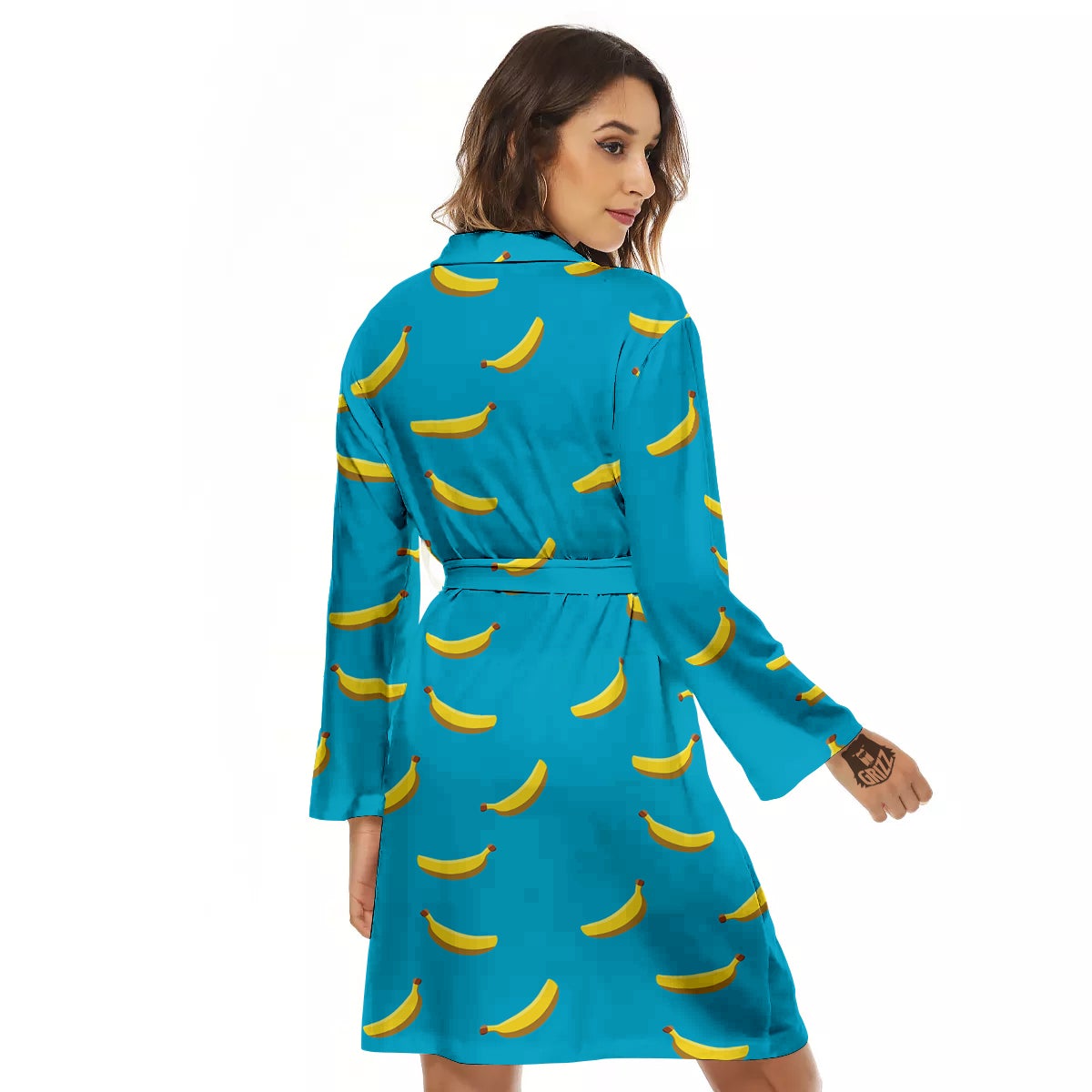 Banana Turquoise Print Pattern Women's Robe-grizzshop