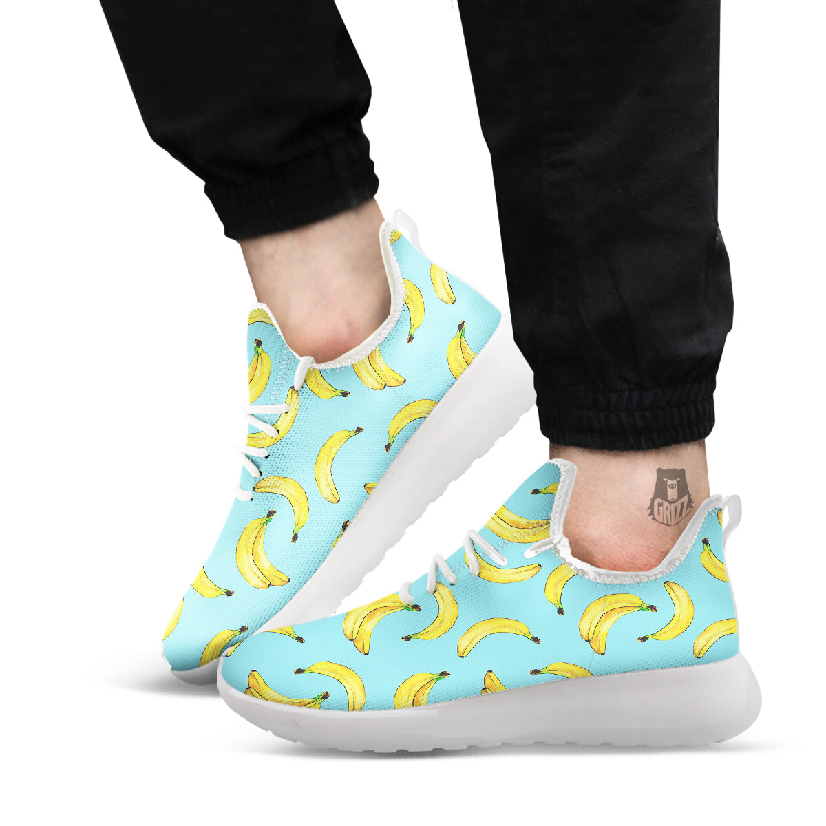 Banana Watercolor Print Pattern White Athletic Shoes-grizzshop