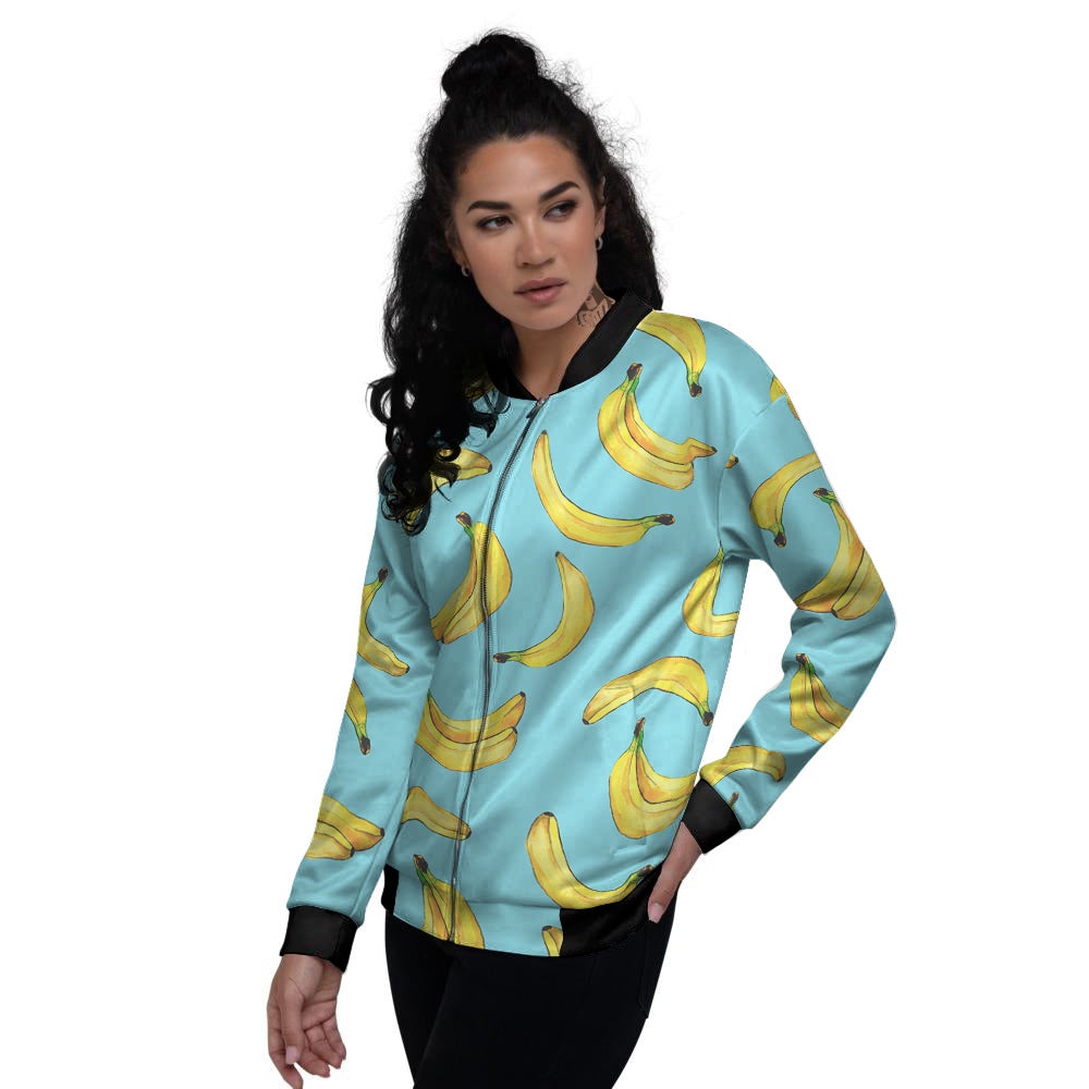 Banana Watercolor Print Pattern Women's Bomber Jacket-grizzshop