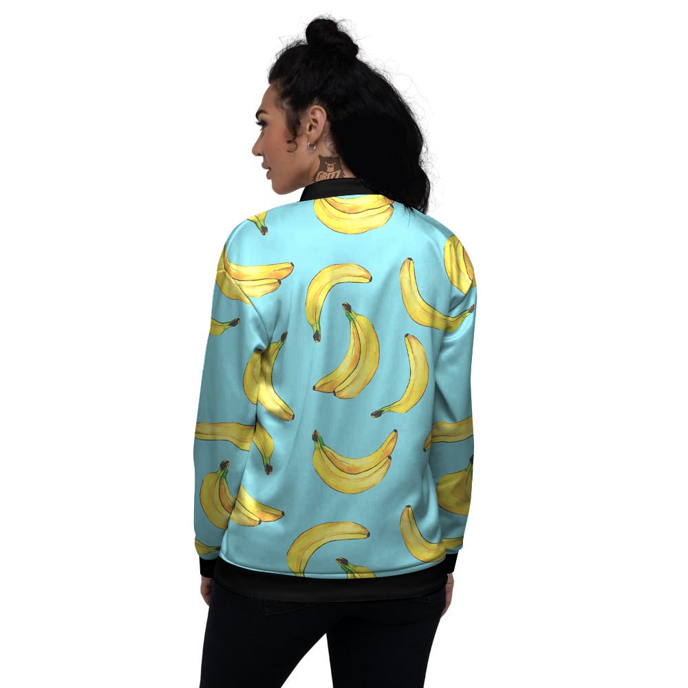 Banana Watercolor Print Pattern Women's Bomber Jacket-grizzshop
