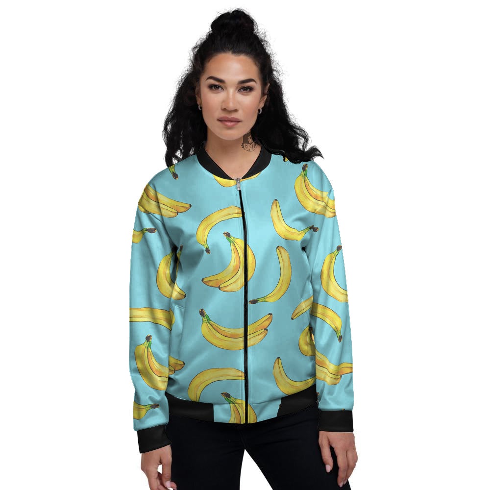 Banana Watercolor Print Pattern Women's Bomber Jacket-grizzshop