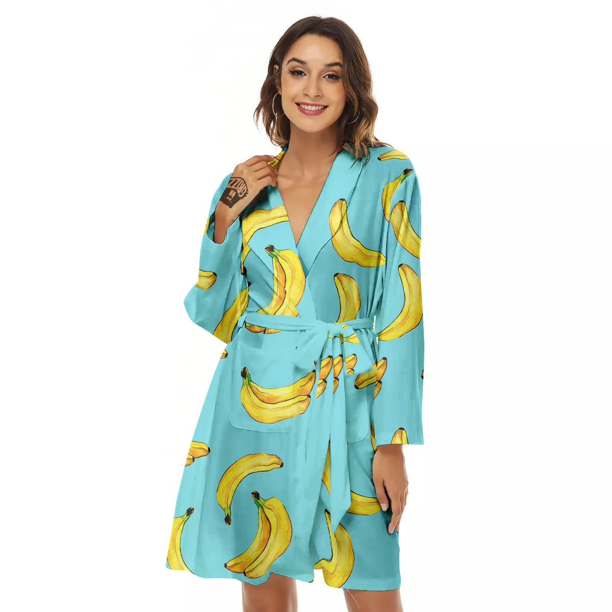 Banana Watercolor Print Pattern Women's Robe-grizzshop