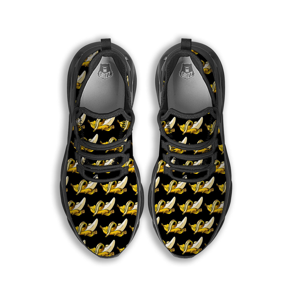 Banana Yellow And Black Print Pattern Black Running Shoes-grizzshop