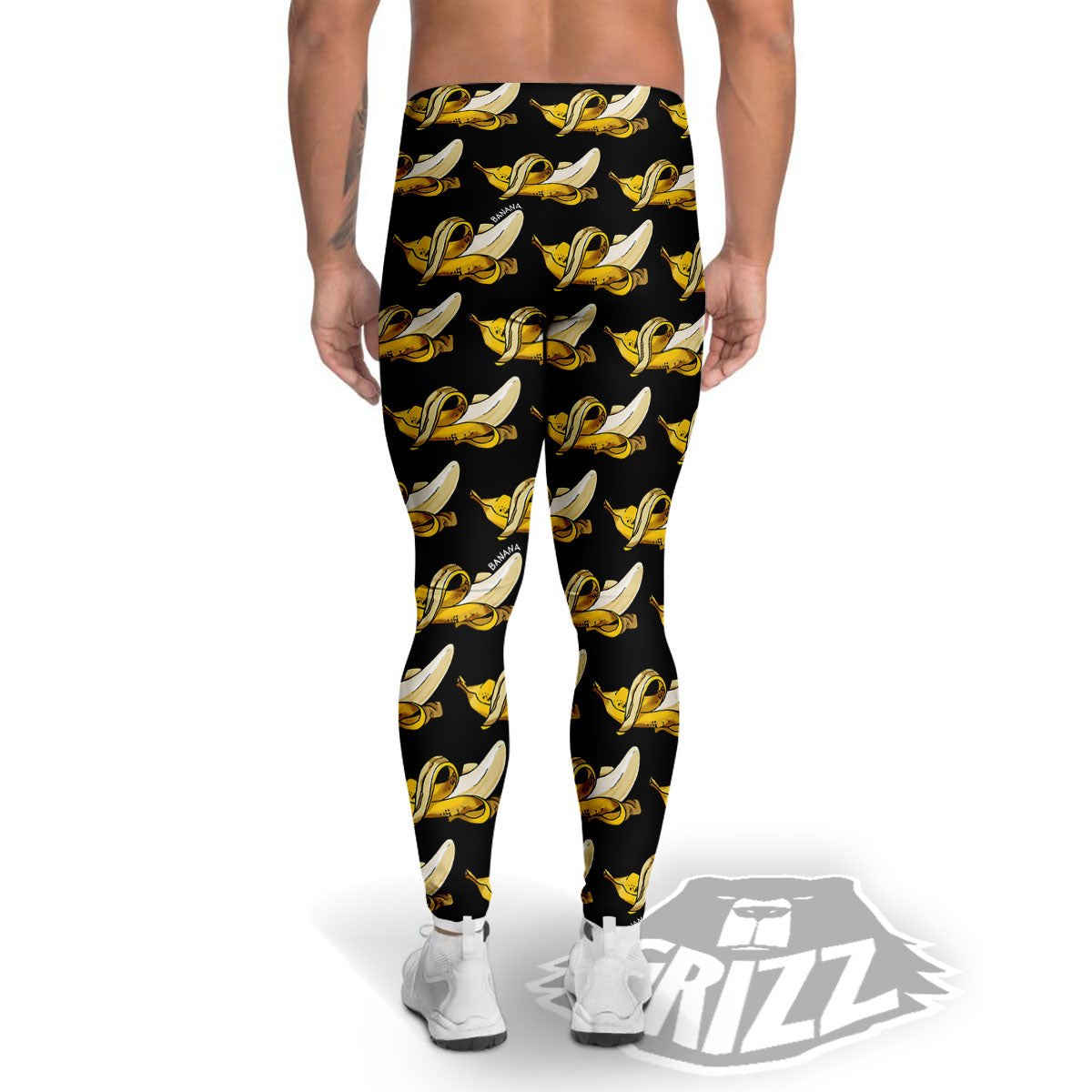 Banana Yellow And Black Print Pattern Men's Leggings-grizzshop