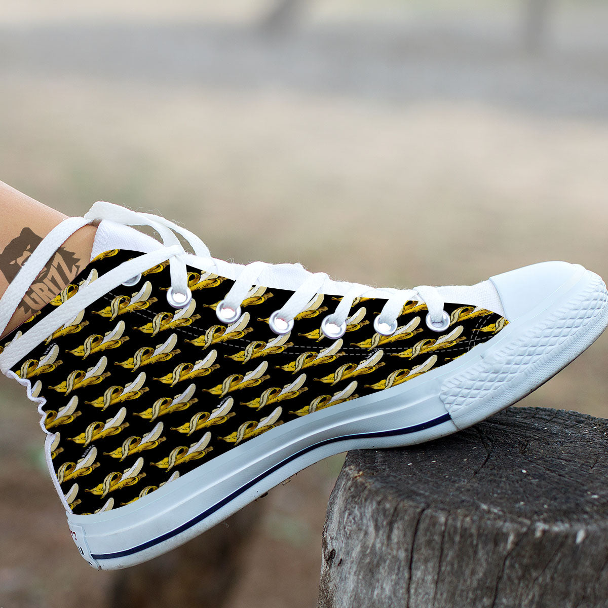Banana Yellow And Black Print Pattern White High Top Shoes-grizzshop
