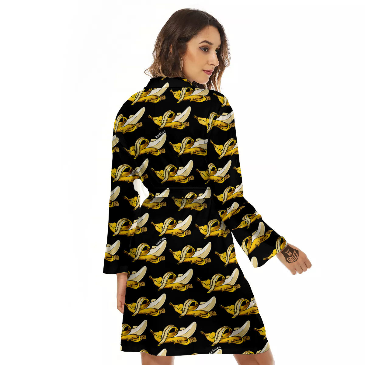 Banana Yellow And Black Print Pattern Women's Robe-grizzshop