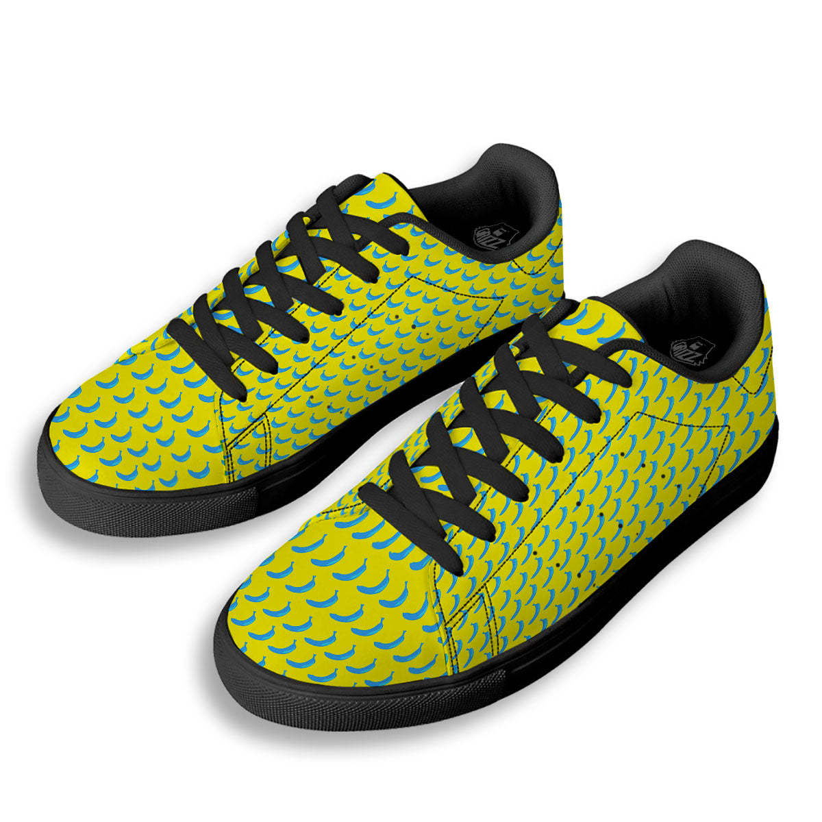 Banana Yellow And Blue Print Pattern Black Low Top Sneakers-grizzshop