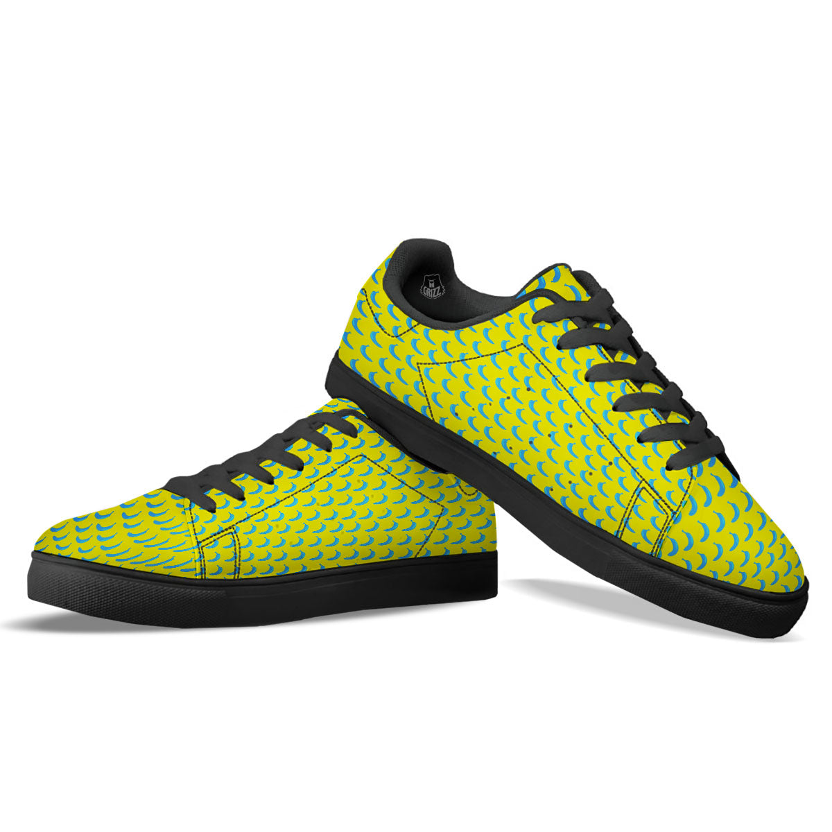 Banana Yellow And Blue Print Pattern Black Low Top Sneakers-grizzshop