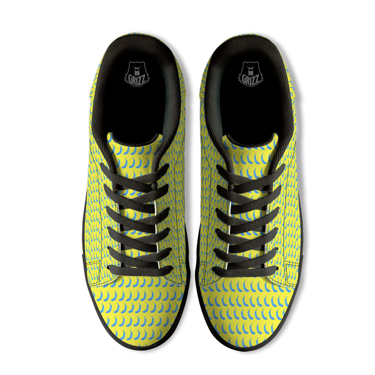 Banana Yellow And Blue Print Pattern Black Low Top Sneakers-grizzshop