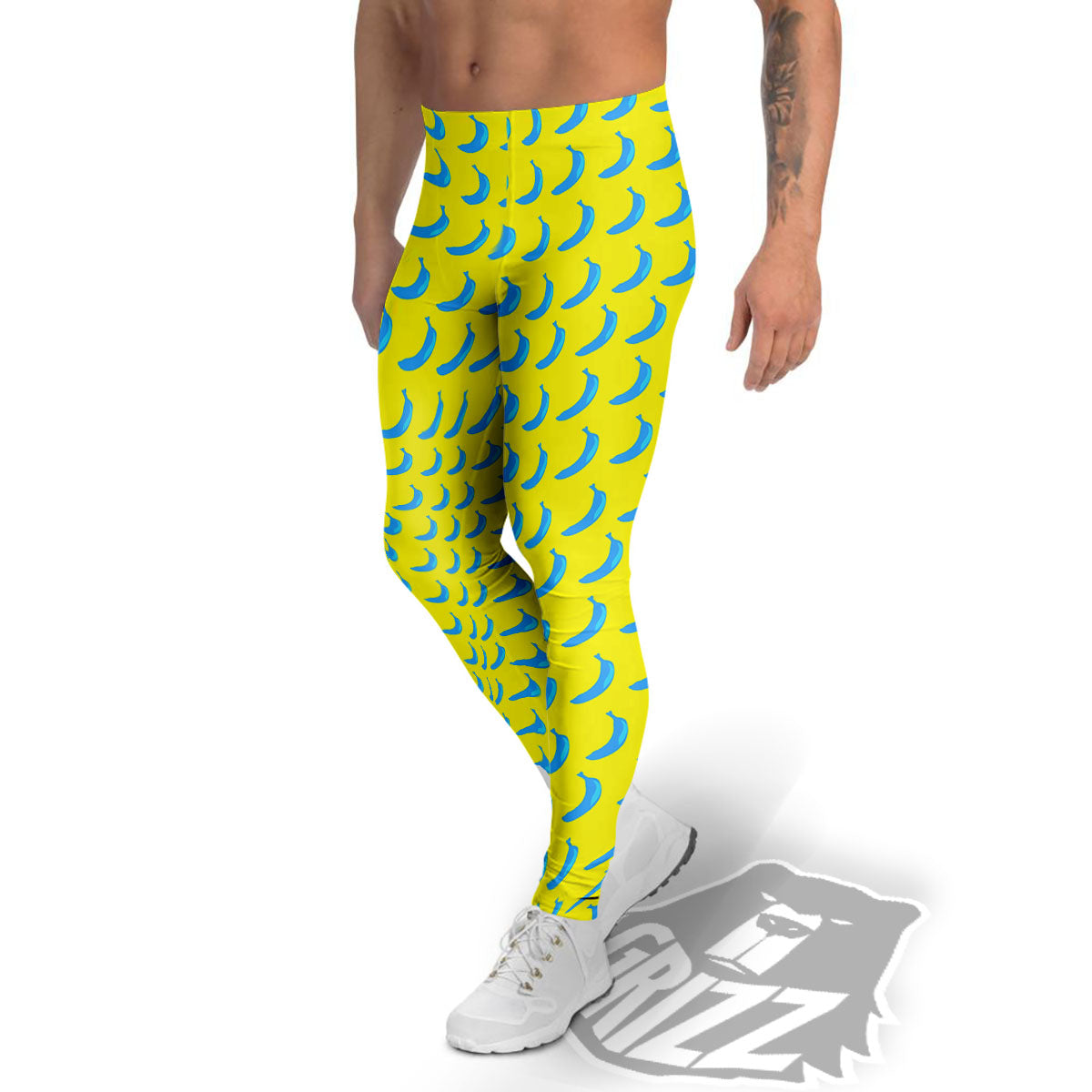 Banana Yellow And Blue Print Pattern Men's Leggings-grizzshop