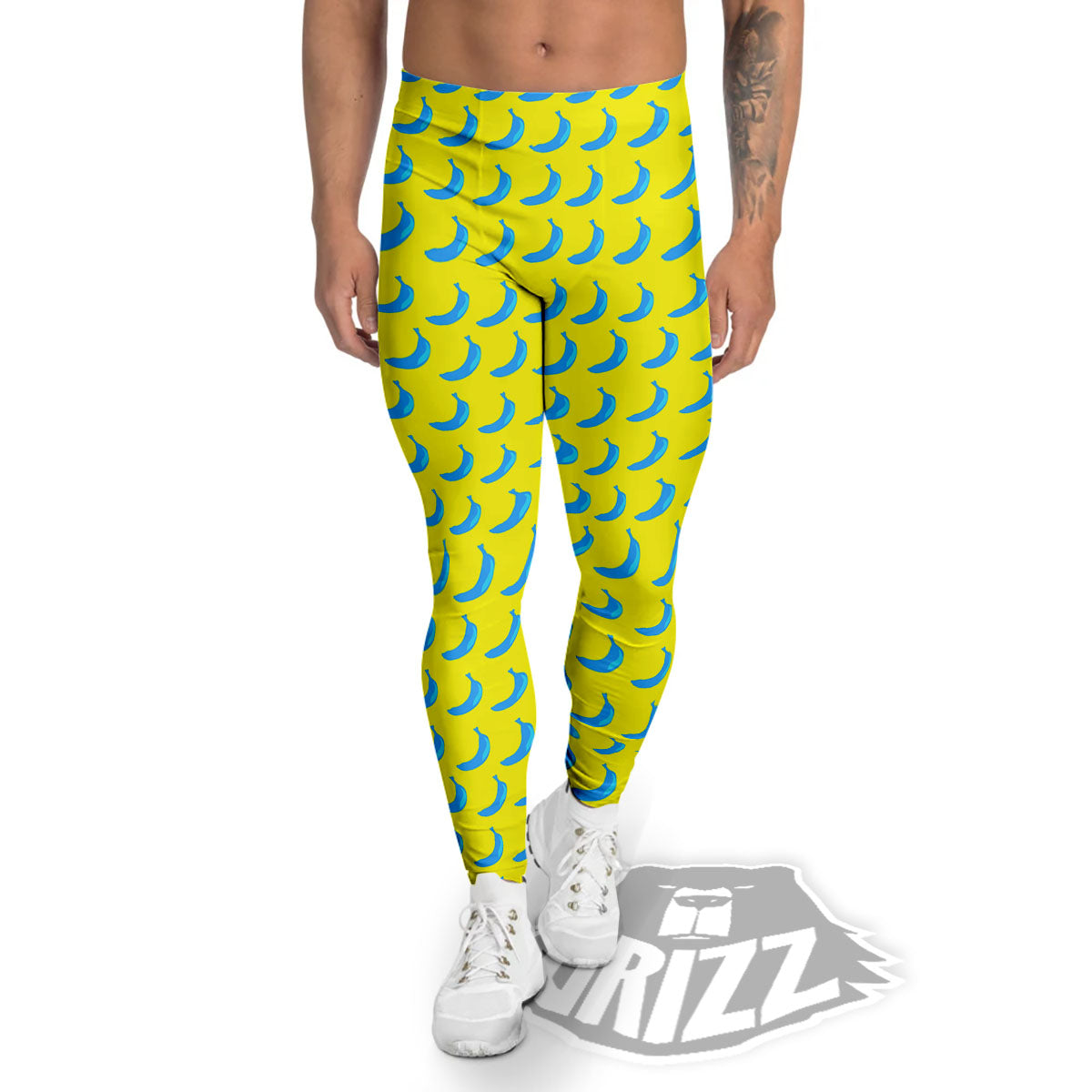 Banana Yellow And Blue Print Pattern Men's Leggings-grizzshop