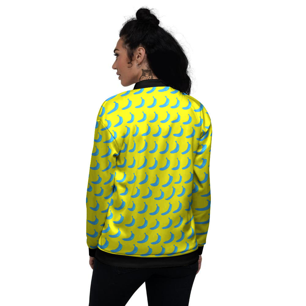 Banana Yellow And Blue Print Pattern Women's Bomber Jacket-grizzshop