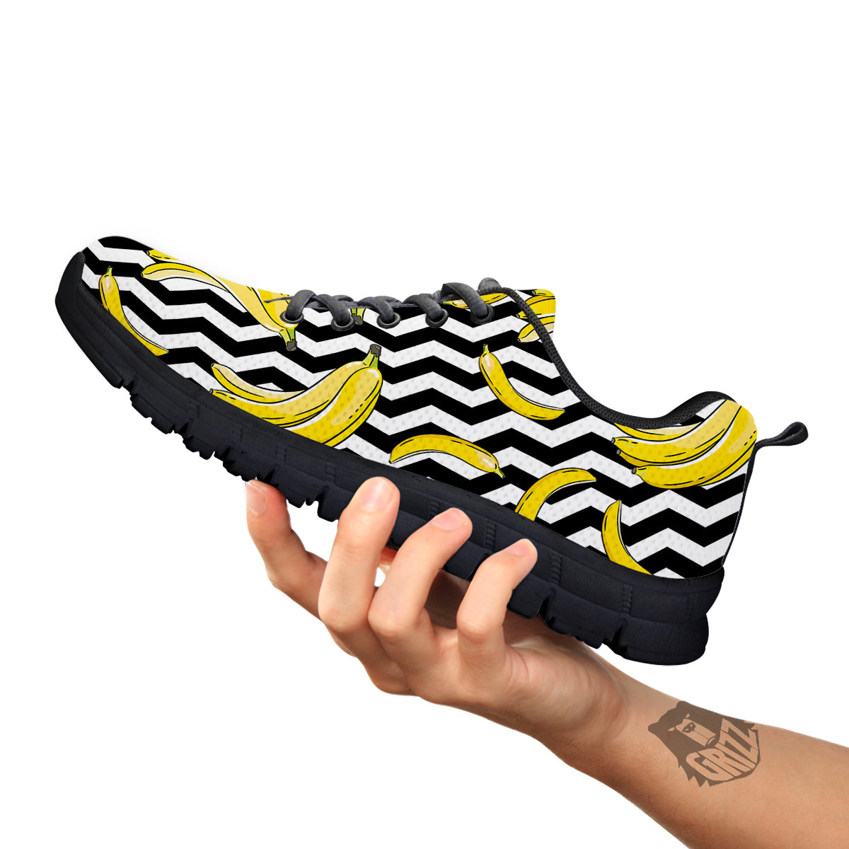 Banana Zigzag Print Pattern Black Sneaker-grizzshop