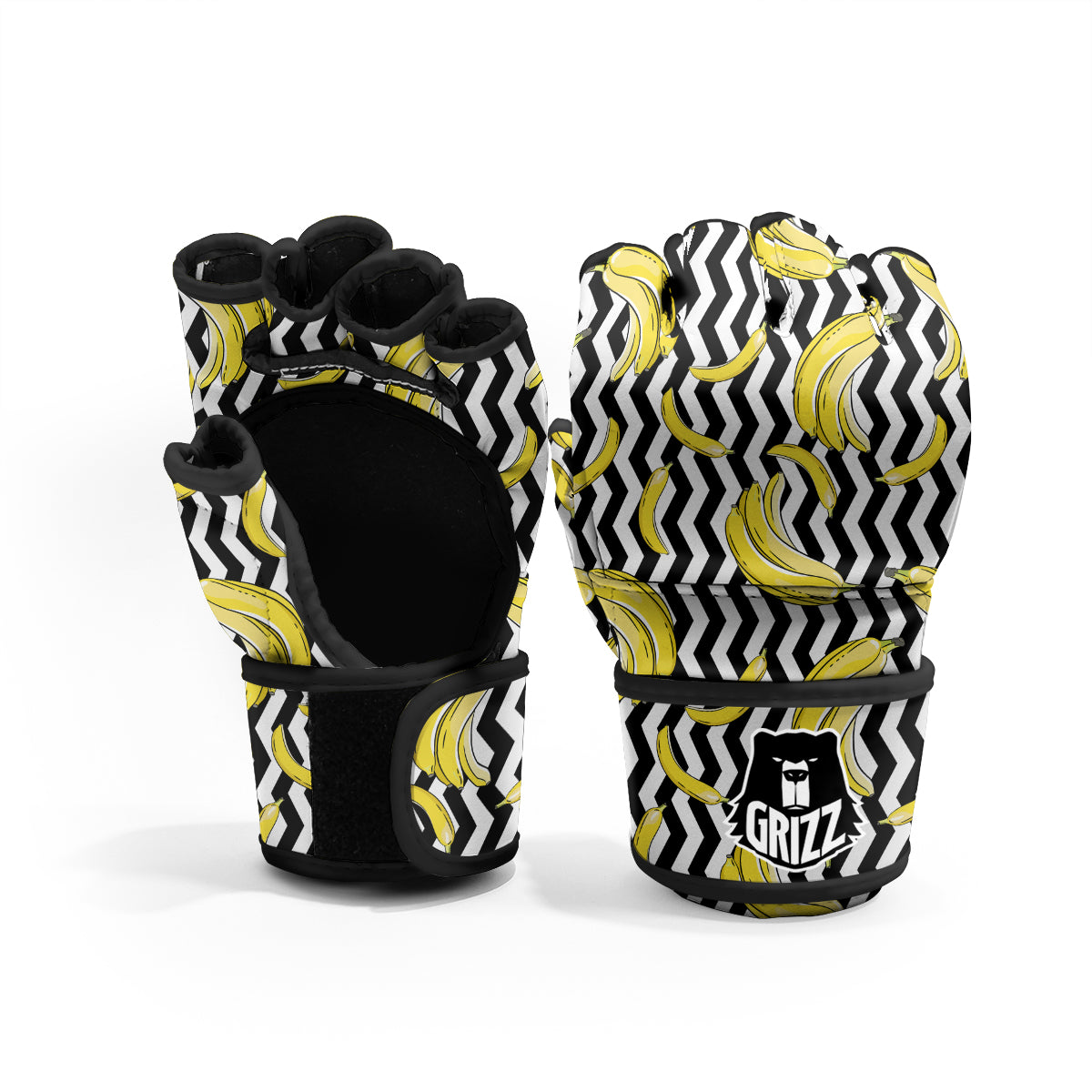 Banana Zigzag Print Pattern MMA Gloves-grizzshop