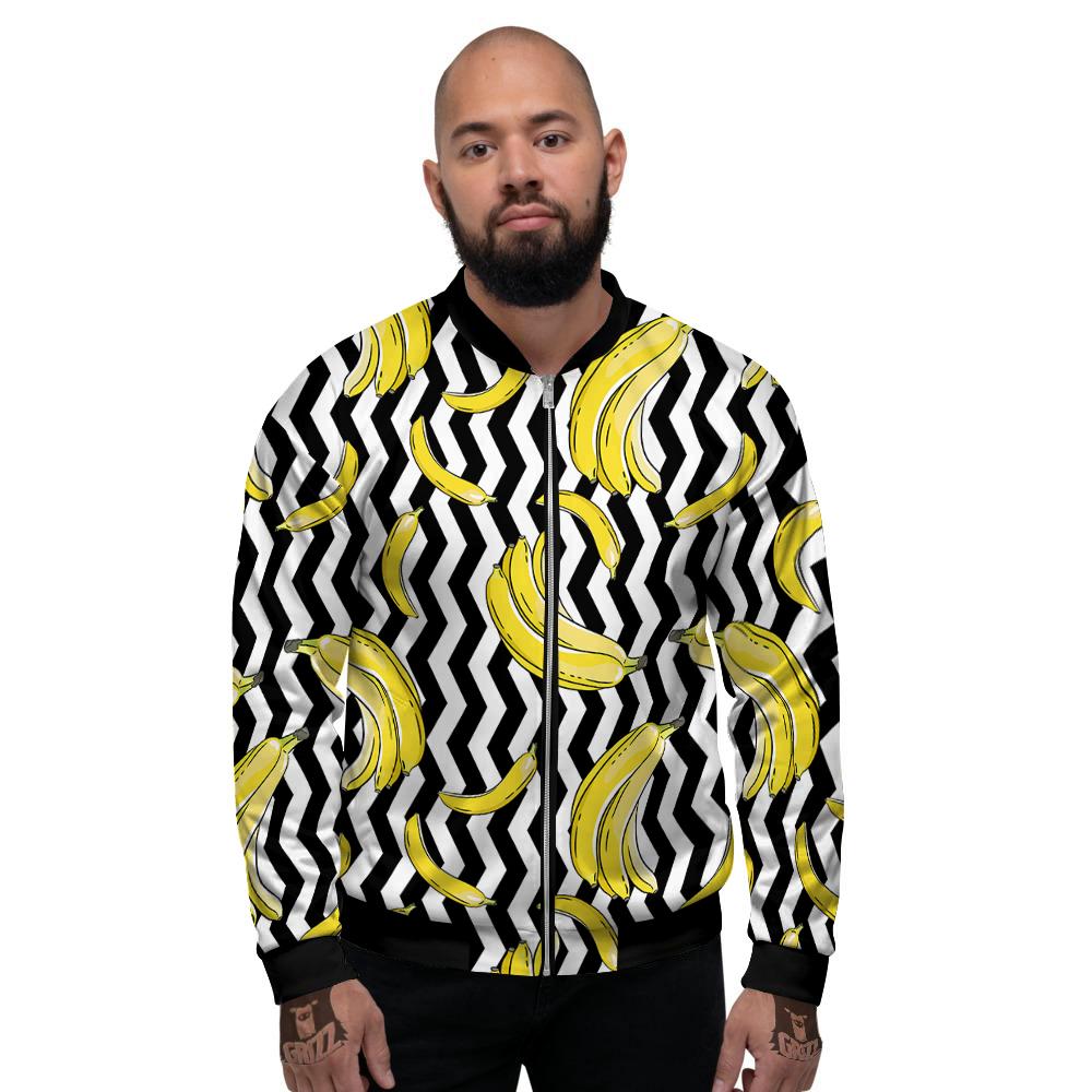 Banana Zigzag Print Pattern Men's Bomber Jacket-grizzshop