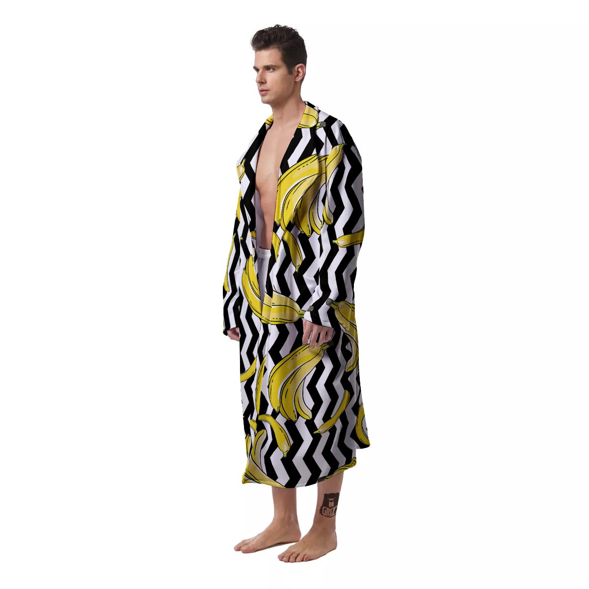 Banana Zigzag Print Pattern Men's Robe-grizzshop