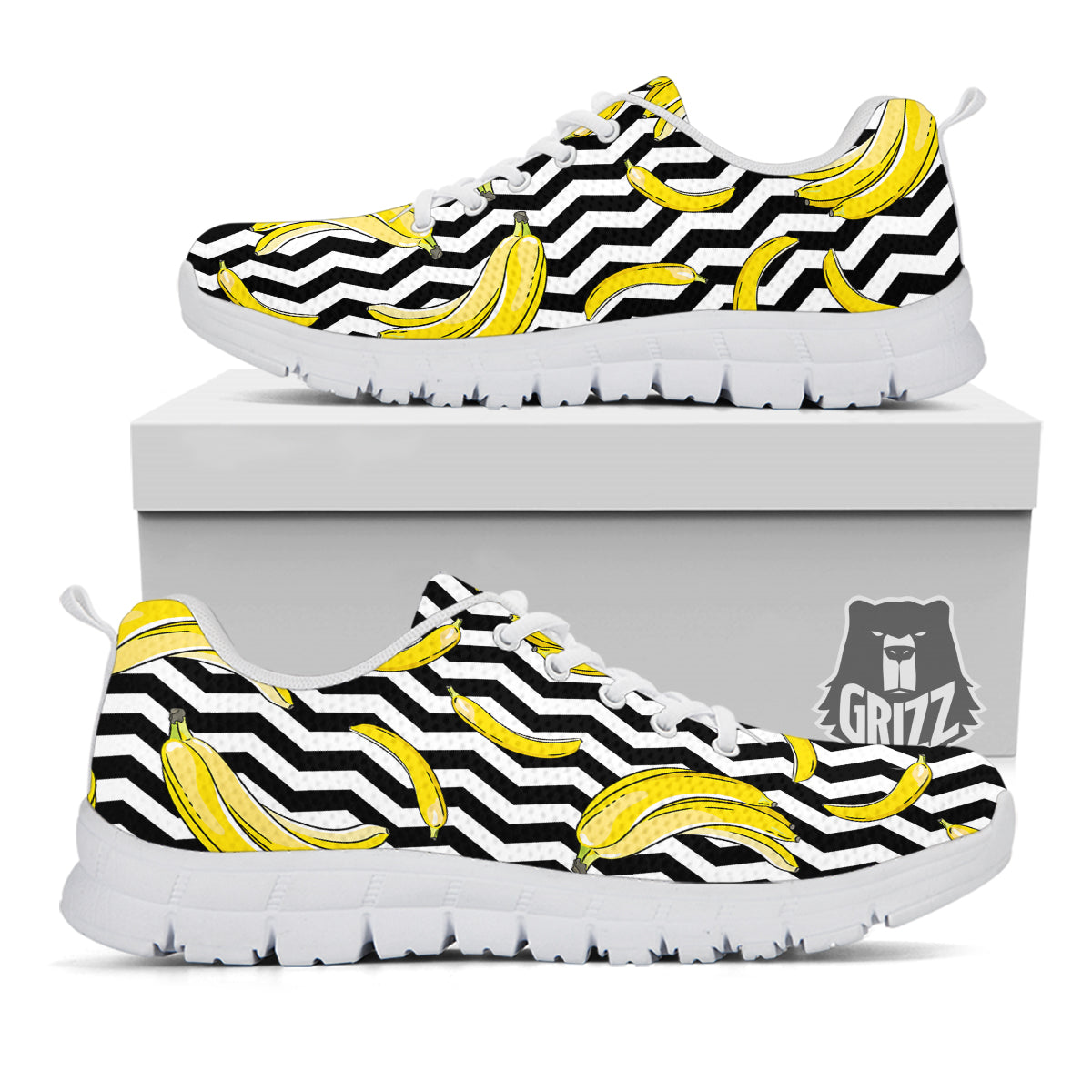 Banana Zigzag Print Pattern White Sneaker-grizzshop
